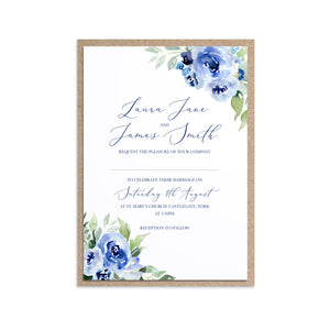 Navy Rose Wedding Invitations, Watercolour roses, Navy Wedding, Blue Wedding, 10 Pack