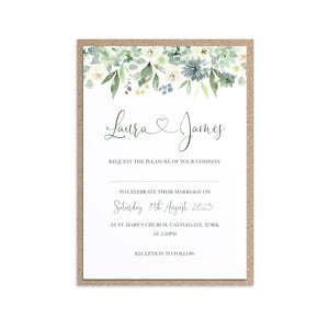 Succulent Floral Wedding Invitations, Floral Drop, Botanical Wedding, Mint Wedding, Eucalyptus, 10 Pack