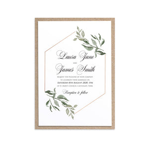 Elegant Geometric Wedding Invitations, Greenery Wedding, Leaf Wedding, Foliage, 10 Pack