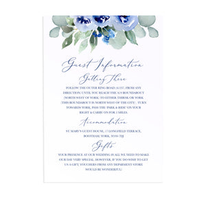 Navy Rose Guest Information Cards, Detail Cards, Watercolour roses, Navy Wedding, Blue Wedding, 10 Pack