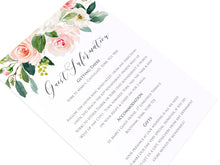 Blush and Gold Guest Information Cards, Detail Cards, Pink Watercolour flowers, Blush Wedding, 10 Pack