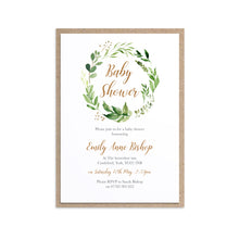 Foliage Baby Shower Invitations, Greenery Baby Shower, Green Leaf, 10 Pack