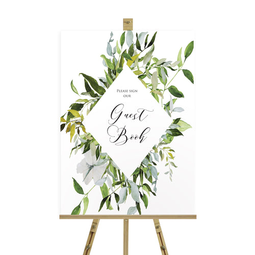 Greenery Wedding Guest Book Sign, Please Sign Our Guest Book Sign, Watercolour Foliage, Greenery, Eucalyptus, Green Wreath, Botanical Wedding
