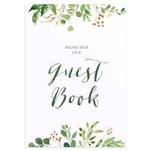 Green Leaf Wedding Guest Book Sign, Please Sign Our Guest Book Sign, Watercolour Foliage, Greenery, Eucalyptus, Green Wreath, Botanical Wedding