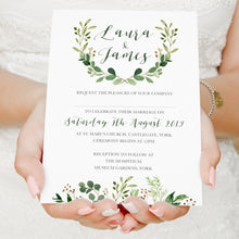 Green Leaf Wedding Invitations, Watercolour Foliage, Greenery, Eucalyptus Invites, Green Wreath, Botanical Wedding, 10 Pack