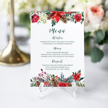 Winter Rose Wedding Menu, Christmas Wedding, Festive Wedding, Holly Wreath, Poinsettia, 5 Pack