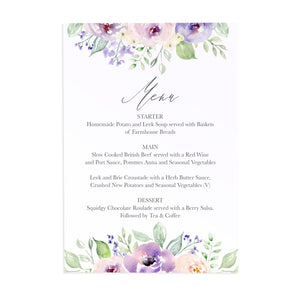 Lilac and Blush Wedding Menu, Purple Wedding, Lilac Wedding, Blush, 5 Pack