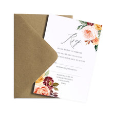Autumn Floral RSVP Cards, Autumn Wedding, Fall Wedding, Burgundy & Orange, Peach Wedding, 10 Pack