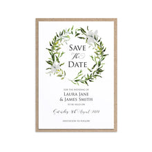 Greenery Save the Date Cards, Watercolour Foliage, Greenery, Eucalyptus, Green Wreath, Botanical Wedding, 10 Pack
