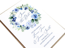 Navy Rose Save the Date Cards, Watercolour roses, Navy Wedding, Blue Wedding, 10 Pack