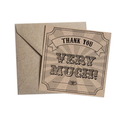 Circus Ticket Thank you cards, Recycled Kraft, Fun Fair, Carnival, Ticket Invitations, 10 Pack