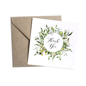 Greenery Thank you cards, Round Wreath, Green Wreath, Eucalyptus Wreath, Green Leaf, Botanical Wedding, Leaf, 10 Pack