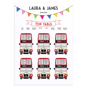 Vintage Bus Table Plan, Seating Plan, London Wedding, London Bus, Travel Wedding, A2 Size