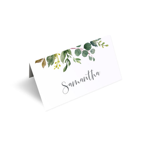 Botanical Garden Place Cards, Watercolour Foliage, Greenery, Eucalyptus Invites, Green Wreath, Botanical Wedding, Personalised Place Cards, Place Settings, 20 Pack
