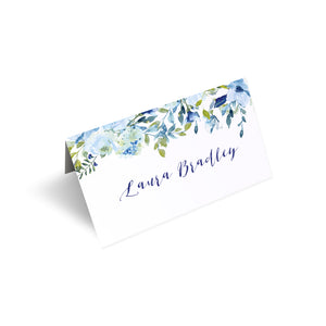 Blue Floral Place Cards, Seating Cards, Place Settings, Blue Watercolour flowers, Baby Blue, Pastel Blue Wedding, 20 Pack
