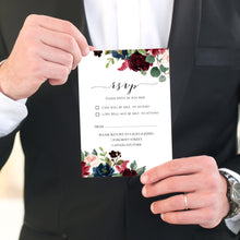 Burgundy, Navy & Blush Floral RSVP Cards, Response Cards, Burgundy Navy Invite, Rustic Floral, Blush Wedding Invite, Boho Floral, 10 Pack