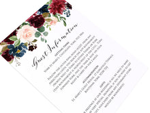 Burgundy, Navy & Blush Floral Guest Information Cards, Detail Cards, Burgundy Navy Invite, Rustic Floral, Blush Wedding Invite, Boho Floral, 10 Pack