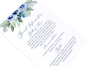 Navy Rose Guest Information Cards, Detail Cards, Watercolour roses, Navy Wedding, Blue Wedding, 10 Pack