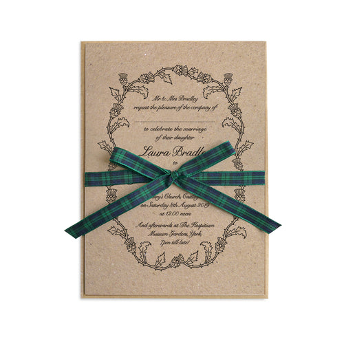 Scottish Thistle Wedding Invitation, Thistle Wreath, Scottish Wedding, Scottish Invitations, Highland Wedding, Tartan Wedding, 10 Pack