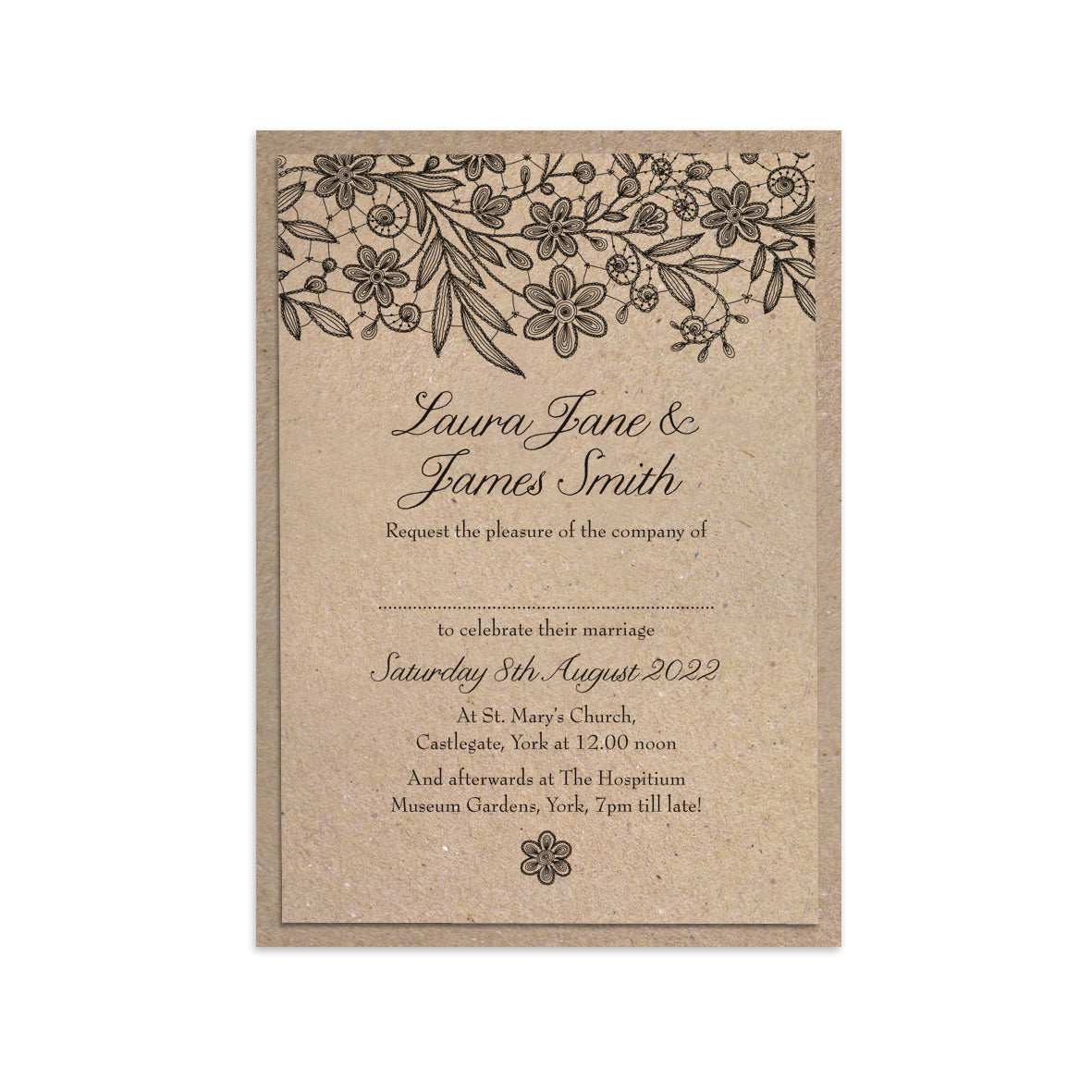 Kraft Paper Wedding Invitation with black lace design