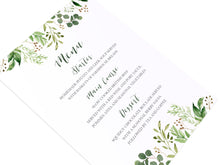 Green Leaf Wedding Menu, Watercolour Foliage, Greenery, Eucalyptus, Green Wreath, Botanical Wedding, 5 Pack