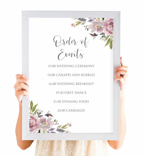 Dusty Rose Order of Events Poster, Welcome Sign, Mauve, Dusky Pink, Pink Rose, Blush Wedding