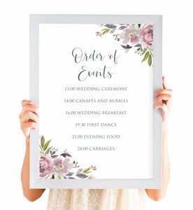 Dusty Rose Order of Events Poster, Welcome Sign, Mauve, Dusky Pink, Pink Rose, Blush Wedding