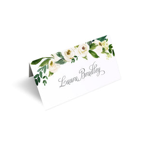 White Wedding Place Cards, White Floral Watercolour, White Peony, White Rose Invites, Botanical Wedding, 20 Pack