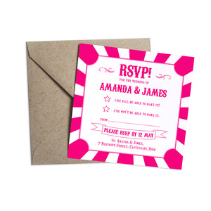 Carnival Wedding RSVP Cards, Circus Wedding, Colourful Wedding, 10 Pack