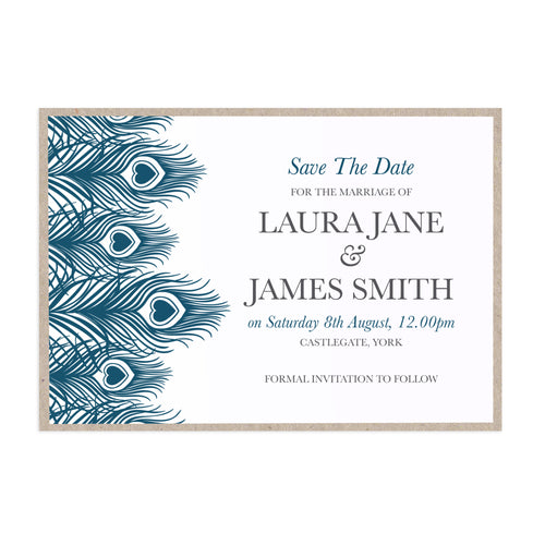 Peacock Feathers Save the Date Cards, Feather Invitations, Peacock, 10 Pack