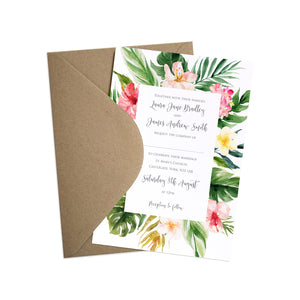 Tropical Floral Wedding Invitations, Floral Frame, Beach Wedding, Tropical Wedding, 10 Pack