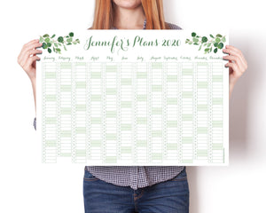 Personalised Calendar, Botanical, Greenery, Foliage A2