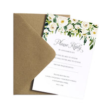 White Wedding RSVP Cards, White Floral Watercolour, White Peony, White Rose Invites, Botanical Wedding, 10 Pack