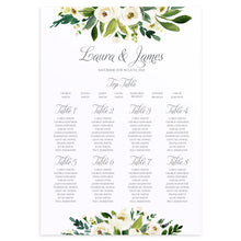 White Wedding Table Plan, Seating Plan, White Floral Watercolour, White Peony, White Rose Invites, Botanical Wedding, A2 Size