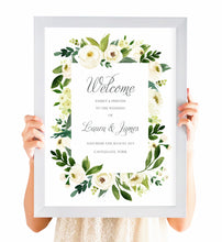 White Wedding Welcome Sign, White Floral Watercolour, White Peony, White Rose Invites, Botanical Wedding