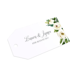 White Wedding Tags & Twine, White Floral Watercolour, White Peony, White Rose Invites, Botanical Wedding, 10 Pack