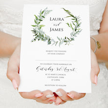 Greenery Wedding Invitations, Round Wreath, Green Wreath, Eucalyptus Wreath, Green Leaf, Botanical Wedding, Leaf Invitation, 10 Pack