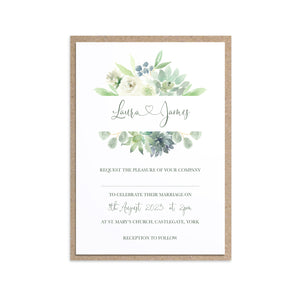 Succulent Floral Wedding Invitations, Bar Frame, Botanical Wedding, Mint Wedding, Eucalyptus, 10 Pack