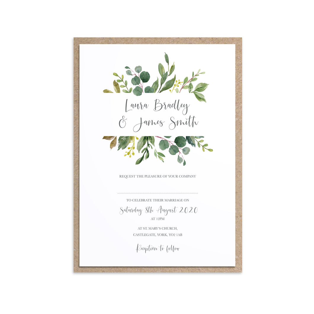 Botanical Garden Wedding Invitations, Greenery Wedding, Leaf Wedding, Botanical Wedding, 10 Pack