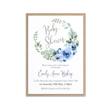 Blue Flower Baby Shower Invitations, Round Wreath, Blue Baby Shower, Blue Flowers, 10 Pack