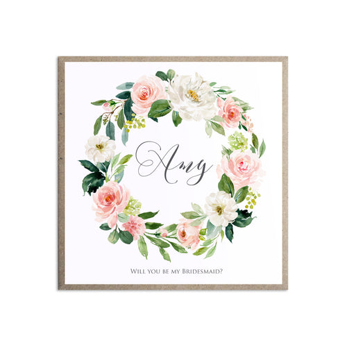 Blush and Gold Will you be my Bridesmaid card, Maid of Honour, Pink Watercolour flowers, Blush Wedding