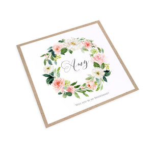 Blush and Gold Will you be my Bridesmaid card, Maid of Honour, Pink Watercolour flowers, Blush Wedding