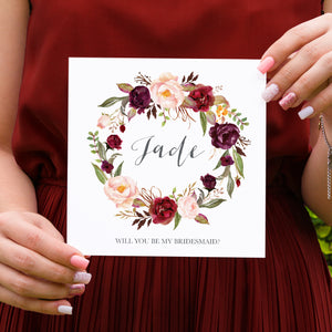 Boho Red Rose Will you be my Bridesmaid card, Maid of Honour, Burgundy Invite, Red Roses, Red Wedding, Boho Floral Wedding