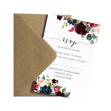 Burgundy, Navy & Blush Floral RSVP Cards, Response Cards, Burgundy Navy Invite, Rustic Floral, Blush Wedding Invite, Boho Floral, 10 Pack