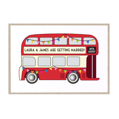 Vintage Bus Wedding Invitations, London Wedding, London Bus, Travel Wedding, 10 Pack