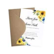 Navy Sunflower Wedding Invitations, Navy and Yellow Wedding, Sunflowers, Sunflower Invitation, 10 Pack