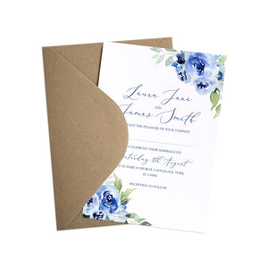 Navy Rose Wedding Invitations, Watercolour roses, Navy Wedding, Blue Wedding, 10 Pack