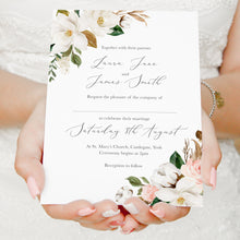 Magnolia Wedding Invitations, Corner Floral, Ivory Floral, Boho Wedding, Cotton Wedding, Autumn Wedding, 10 Pack