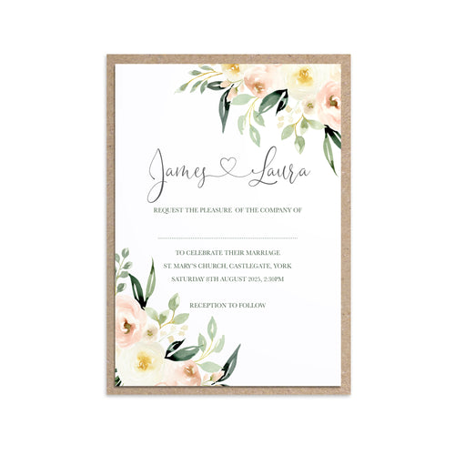 Blush Floral Wedding Invitations, Corner Floral, Blush Wedding, Pink Flowers, Blush Ivory, Botanical, Modern Invitations, 10 Pack