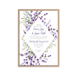 Lavender Wedding Invitations, Diamond Wreath, Rustic Wedding, Rosemary Herb Invitation, Purple Wedding, Rustic Wedding, Lilac Wedding, 10 Pack